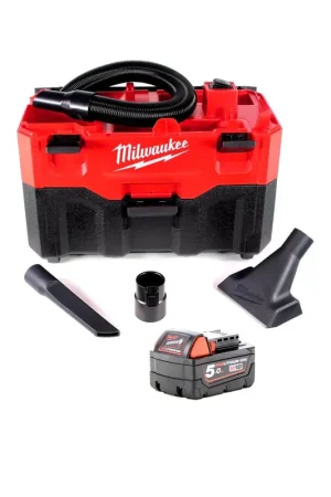 Commander Maintenant Milwaukee M18 VC2-501 Aspirateur eau et poussière sans fil 18 V + Milwaukee M18 B5 Batterie 18 V / 5,0 Ah / 5000 mAh
