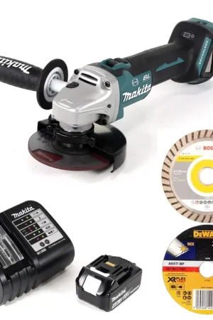 Certifié Makita DGA 513 SM1 Meuleuse sans fil 18V 125mm Brushless + 1x Batterie 4,0Ah + Chargeur + 3x Meules
