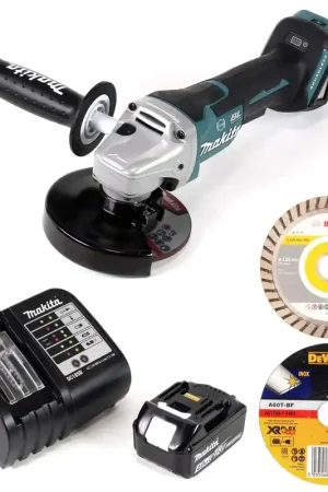 Paiement Sécurisé Makita DGA 517 SM1 Meuleuse d'angle sans fil 18V 125mm Brushless + 1x Batterie 4,0Ah + Chargeur + 3x Meules