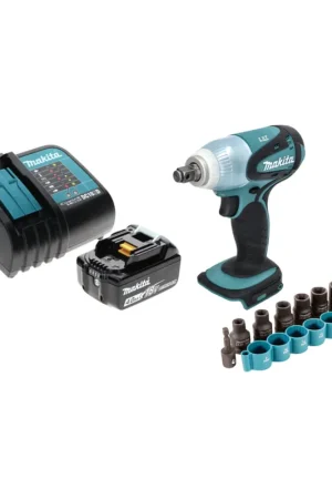Makita DTW 251 SM1 clé à chocs sans fil 18 V 230 Nm 1/2" + 1x batterie 4,0 Ah + chargeur + jeu de 9 clés à douilles Offre Spéciale