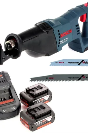 Petit Prix Bosch GSA 18V-Li N Scie sabre sans fil 18 V Li-Ion + 2 x Lames de scie + 2 x Batteries 5,0 Ah + Chargeur - sans Coffret