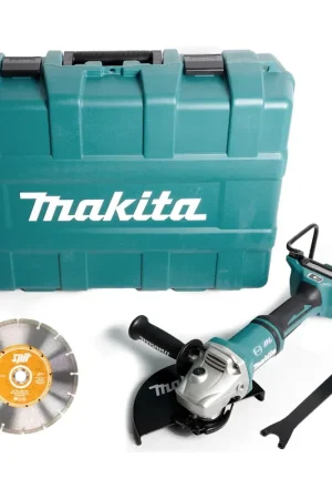 Expédition Rapide Makita DGA 901 ZKU2 36 V Meuleuse sans fil Ø230 mm + Coffret de transport + 5 x Disques à tronçonner Diamantés Ø230 x 22,23 mm ( Humide et Sec ) Spit - sans Batterie - ni Chargeur