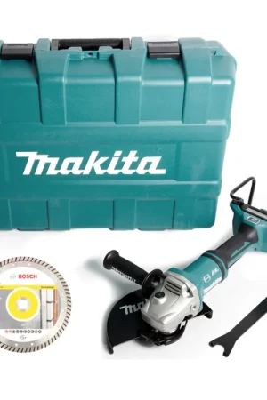 Seulement Aujourd'hui Makita DGA 901 ZKU2 36 V Meuleuse d'angle sans fil 230 mm + Coffret de transport + 5 x Disques à tronçonner Diamantés Ø230 x 22,23 x 2,0 mm - sans Batterie, sans Chargeur