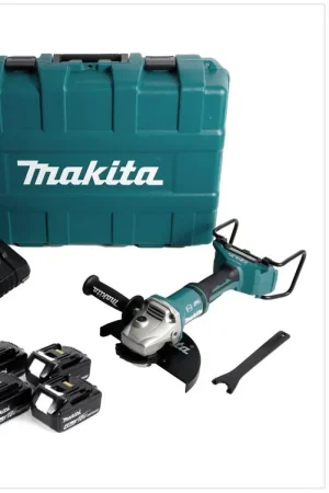 Solde Makita DGA 900 PM4KX2 Meuleuse d'angle sans fil 36V ( 2x18V ) 230mm Brushless + 4x Batteries 4,0Ah + Chargeur double + Écrou de serrage rapide ''Ezynut'' + Coffret