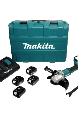Makita DGA 900 PT4KX2 Meuleuse d'angle sans fil 36V ( 2x18V ) 230mm Brushless + 4x Batteries 5,0Ah + Chargeur double + Écrou de serrage rapide ''Ezynut'' + Coffret Pas Cher