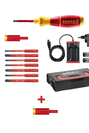Wiha speedE® Tournevis électronique - Set 2 + Coffret L-Box - 13 pièces + 2x Batteries 1,5 Ah + Chargeur + Embouts et adaptateur 2,8 Nm( 41912 ) + Adaptateur de couple 2,0 Nm ( 41342 ) Prix Choc