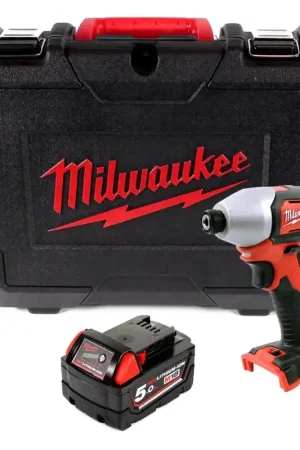 Nouvelle Collection Clé à chocs sur batterie Milwaukee M18 BID-501 18 V Li-Ion en coffret + 1 batterie 5,0 Ah - sans chargeur