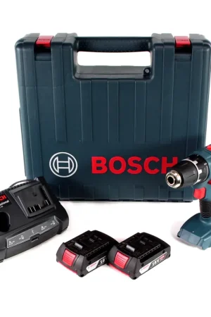 Bosch Professional GSR 18 V-21 Perceuse-visseuse sans fil + Coffret de transport + 2x Batteries GBA 2,0 Ah + Chargeur GAX 18V-30 Nouvelle Collection
