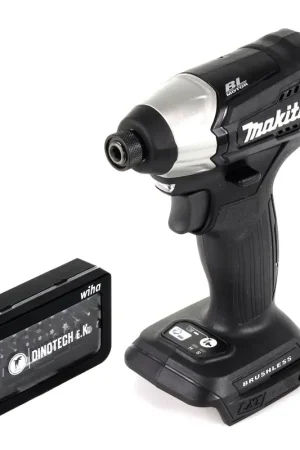 Makita DTD 155 Z B Brushless Li-Ion Visseuse à chocs sans fil de couleur Noir 1/4 " + 31 pièces de forets cylindriques pour bois, acier, béton Wiha Set Dinotech Edition - sans Batterie ni Chargeur Solde