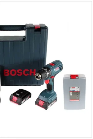 Solde Bosch GSR 18 V-21 Li-Ion Professional Perceuse-visseuse sans fil + Coffret de transport Bosch + 2x Batteries 2,0 Ah + Chargeur + Jeu de mèches, 25 pièces + Jeu de forets hélicoïdaux, 25 pièces