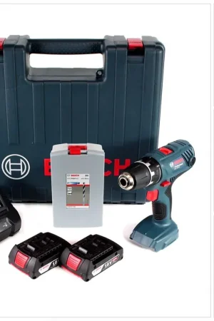 Retour Gratuit Bosch GSR 18 V-21 Li-Ion Professional Perceuse-visseuse sans fil + Coffret de transport + 2x Batteries 2,0 Ah + Chargeur + Jeu de forets hélicoïdaux, 25 pièces