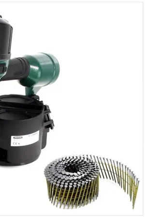 Prix Réduit Prebena 7F-CNW90-S01 Cloueuse pneumatique et Agrafeuse pour clous à tôle, type CNW de 45 à 90 mm + Pointes annelées en rouleau Prebena CNW25/65BKRI - 7200 pièces