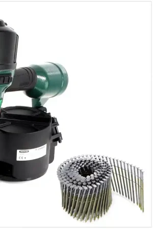 Réduction Prebena 7F-CNW90-S01 Cloueuse pneumatique et Agrafeuse pour clous à tôle, type CNW de 45 à 90 mm + Pointes annelées en rouleau Prebena CNW31/90BKRI - 3600 pièces
