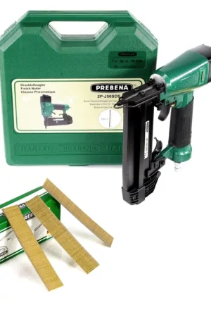 Commander Maintenant Prebena 2P-J50SDS Cloueur pneumatique 5-7 bar + Coffret de transport + 5000x Pointes Brads 25mm - en acier galvanisé, résine