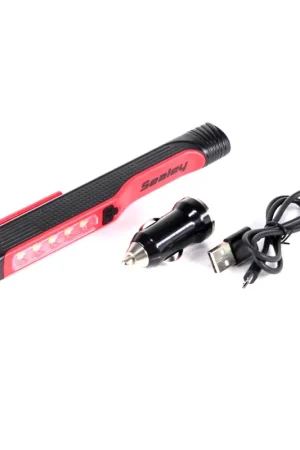 Nouvelle Collection Sealey LED054R Stylo lumineux rouge - 100 Lumen LED Lampe de poche rechargeable via USB/12V adaptateur voiture