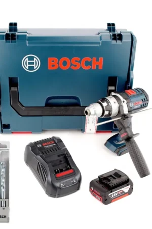 Perceuse à percussion sans fil Bosch GSB 18 VE-2-Li 18 V Li-Ion Professional en L-Boxx + 1 batterie et chargeur 5,0 Ah + jeu de 5 forets à pierre Bosch Impact 4 - 10 mm Prix Choc