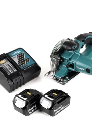 Affaire À Saisir Makita DCS 552 RM 18 V sans fil scie circulaire portative pour métaux 136 mm + 2x 4,0 Ah batterie et chargeur + lame de scie et lunettes de protection