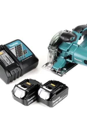 Haute Qualité Makita DCS 552 RG 18 V sans fil scie circulaire manuelle pour métaux 136 mm + 2x 6,0 Ah batterie et chargeur + lame de scie et lunettes de protection