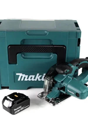 Seulement Aujourd'hui Makita DCS 552 T1J Scie circulaire portative pour métaux 18 V sans fil 136 mm en Makpac + 1x batterie 5,0 Ah + lame de scie et lunettes de protection - sans chargeur
