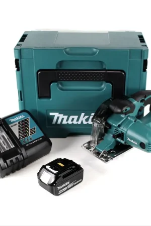 Prix Promo Makita DCS 552 RG1J Scie circulaire portative sur batterie 18 V pour métaux 136 mm en Makpac + 1x batterie 6,0 Ah et chargeur + lame de scie et lunettes de protection