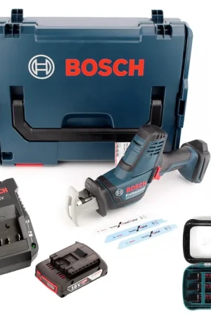 Retour Gratuit Scie alternative à batterie Bosch GSA 18V-Li C Scie sabre 18V en L-Boxx + 1x batterie 2,0 Ah + chargeur + jeu de lames de scie Makita 27 pièces