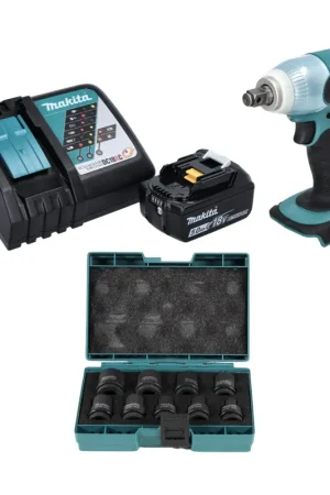 Makita DTW 251 RT1 Boulonneuse à chocs sans fil 18V 1/2" + 1x Batterie 5.0Ah + 1x Chargeur + Set de douilles, 9 pcs. - sans coffret de transport Top Vente