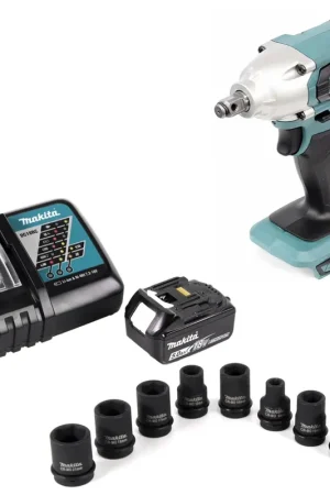 Petit Prix Makita DTW 190 RT1 Boulonneuse à chocs sans fil 18V 1/2" + 1x Batterie 5.0Ah + Chargeur + Set de douilles, 9 pièces.