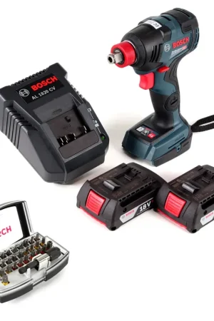 Clé à chocs rotative Bosch GDX 18 V-200 C Professional avec batterie Li-Ion 18 V + 2 batteries 2,0 Ah + chargeur + jeu d'embouts 32 pièces Prix Réduit
