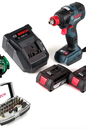 Clé à chocs rotative Bosch GDX 18 V-200 C Professional avec batterie Li-Ion 18 V + 2 batteries 2,0 Ah + chargeur + jeu d'embouts 32 pièces + module de connectivité Bluetooth GCY 30-4 Haute Qualité