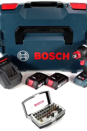 Bosch GDX 18 V-200 C Professional Clé à chocs rotative sans balais avec batterie Li-Ion 18 V en L-Boxx + 2 batteries 2,0 Ah + chargeur + jeu d'embouts 32 pièces Commande En Gros