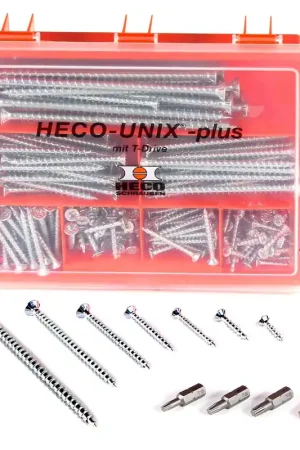 HECO UNIX-plus Assemblage de vis - 269 pièces ( 45715 ) Torx T-Drive Tête combiné à filetage total zingué A2K + Boîte en plastique Meilleure Vente