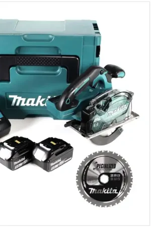 Makita DCS 553 RTJ Scie circulaire pour métaux 18V 150 mm Brushless + 2x Batteries 5,0Ah + Chargeur + 2x Lames de scie pour le métal + Coffret Makpac Remise