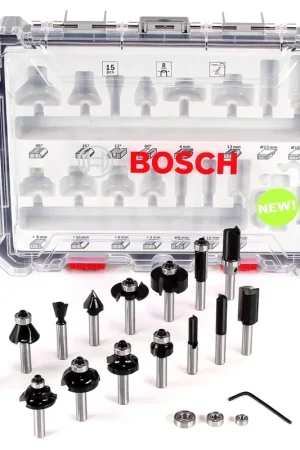 Soldes Bosch Set de fraises mixtes 8mm pour Défonceuse + Coffret -15 pcs. (2607017472)