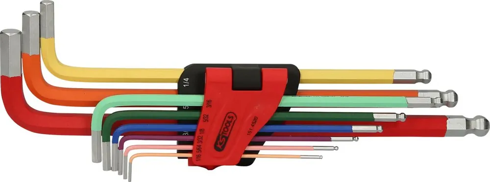 Nouvel Arrivage KS TOOLS Jeu de clés mâles coudées à six pans creux et tête sphérique, extra longues, 9 pcs, pouces ( 151.4520 )