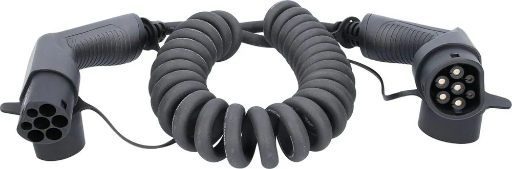 KS TOOLS Câble de charge efuturo spiralé, connecteur du type 2 vers le type 2, triphase, jusqu’à 11 kW, 32 A, 400 V, mode 3, 5 mètres ( 117.7365 ) Soldes