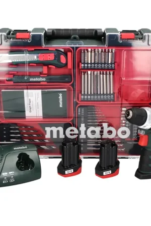 Metabo PowerMaxx BS Basic Set Perceuse visseuse 34 Nm 10,8 V + 2x Batteries 2,0 Ah + Chargeur + Coffret + Jeu de forets, 64 pcs. ( 600080880 ) Réduction