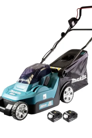 Achat Immédiat Makita DLM 432 F2 Tondeuse à gazon sans fil 36 V ( 2x 18 V ) 43 cm sans balais + 2x batterie 3,0 Ah - sans chargeur