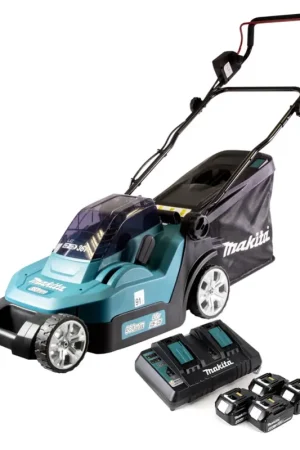 Offre Exclusive Makita DLM 432 PM4 Tondeuse à gazon sans fil à 36 V (2x 18 V) 43 cm brushless + 4x Batteries 4.0 Ah + Chargeur double