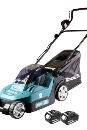 Offre Exclusive Makita DLM 382 T2 Tondeuse à gazon sans fil 36 V ( 2x 18 V ) 38 cm 40 l + 2x batterie 5,0 Ah - sans chargeur