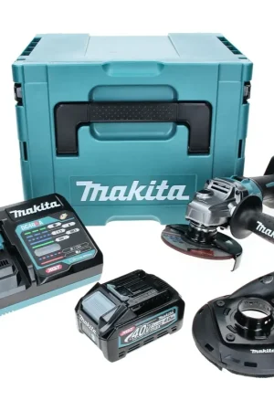 Meuleuse d'angle sur batterie Makita GA 005 GM101 40 V max. 125 mm Brushless XGT + 1x batterie 4,0 Ah + chargeur + hotte d'aspiration + Makpac Nouvelle Collection
