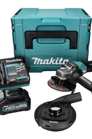 Meuleuse d'angle sur batterie Makita GA 013 GM101 40 V max. 125 mm sans balais XGT + 1x batterie 4,0 Ah + chargeur + hotte d'aspiration + Makpac Satisfait Ou Remboursé
