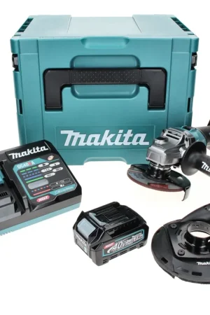 Meuleuse d'angle sur batterie Makita GA 008 GD101 40 V max. 125 mm sans balais XGT + 1x batterie 2,5 Ah + chargeur + hotte d'aspiration + Makpac Paiement Sécurisé