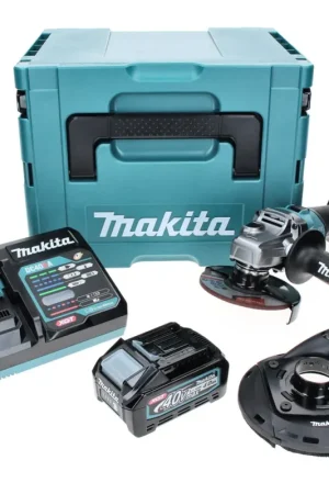 Produit De Marque Meuleuse d'angle sur batterie Makita GA 008 GM101 40 V max. 125 mm sans balais XGT + 1x batterie 4,0 Ah + chargeur + hotte d'aspiration + Makpac