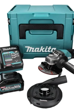 Meuleuse d'angle sur batterie Makita GA 016 GM101 40 V max. 125 mm sans balais XGT + 1x batterie 4,0 Ah + chargeur + hotte d'aspiration + Makpac Prix Cassé