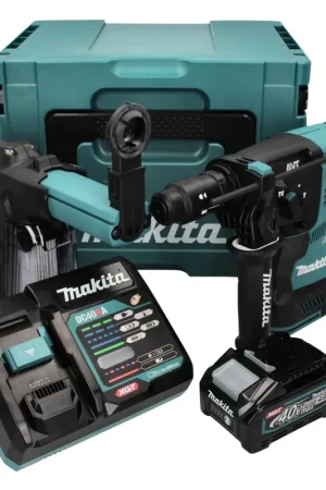 Makita HR 004 GM 101 marteau combiné à batterie 40 V max. 2,8 J SDS plus XGT Brushless + aspiration de poussière DX 14 + 1x batterie 4,0 Ah + chargeur + Makpac Nouvel Arrivage