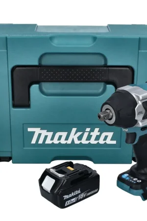 Makita DTW 701 T1J Clé à choc sans fil 18 V 700 Nm 1/2'' XPT Brushless + 1x batterie 5,0 Ah + Makpac - sans chargeur Nouveauté