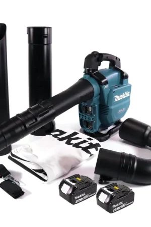 Bon Plan Makita DUB 363 M2V Souffleur / aspirateur de feuilles à batterie 36 V ( 2x 18 V ) Brushless + kit d'aspiration + 2x batterie 4,0 Ah - sans chargeur