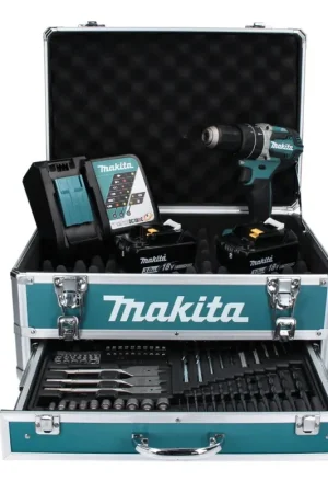 Visseuse à percussion sans fil Makita DHP 484 RF2X4 18 V 54 Nm sans balais + 2 batteries 3,0 Ah + chargeur + jeu de 70 forets + mallette Livraison Express