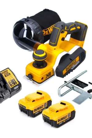 Solde Raboteuse à batterie DeWalt DCP 580 M2 18 V 82 mm sans balais + sac à poussière DWV 9390 + 2x batteries 4,0 Ah + chargeur