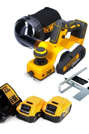 Retour Gratuit Raboteuse à batterie DeWalt DCP 580 P2 18 V 82 mm sans balais + sac à poussière DWV 9390 + 2x batteries 5,0 Ah + chargeur
